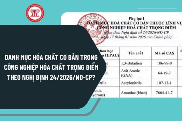 What is the list of basic chemicals in the key chemical industry according to Decree 24/2026/ND-CP?